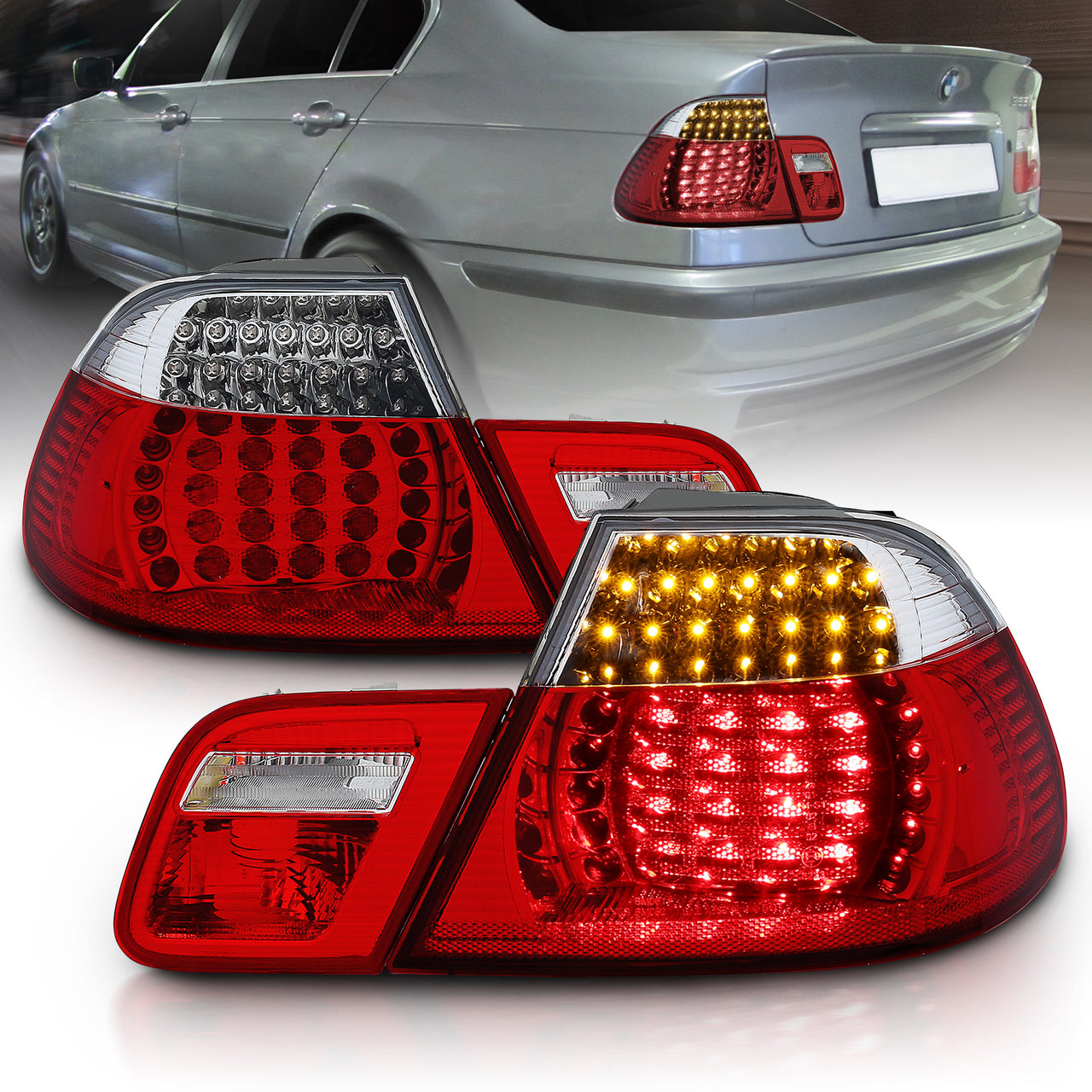 BMW 3 SERIES E46 99-00 2DR LED TAIL LIGHTS SET RED/CLEAR 4 PCS