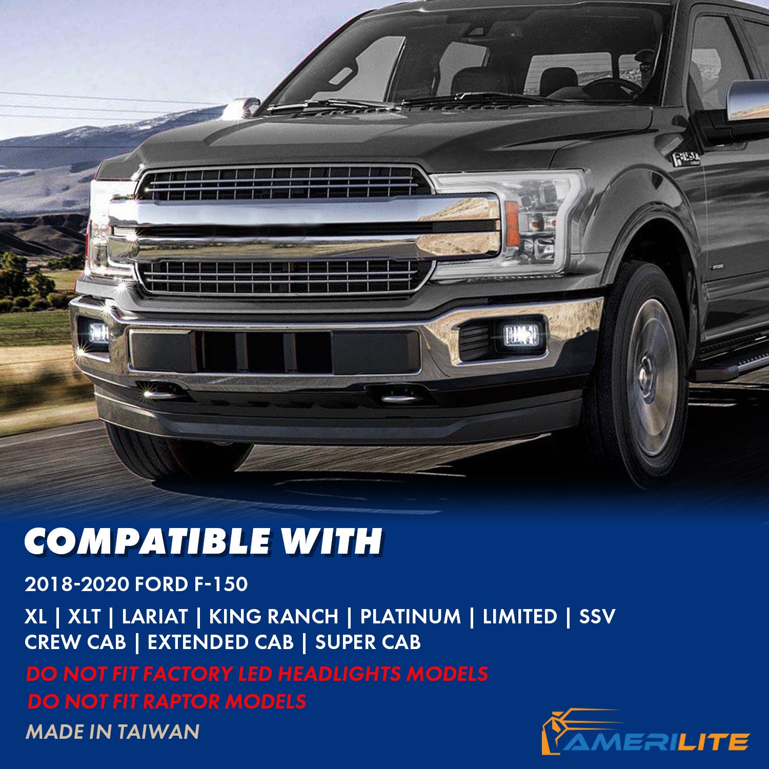 FORD F-150 18-20 PROJECTOR LIGHT BAR STYLE HEADLIGHTS CHROME AMBER