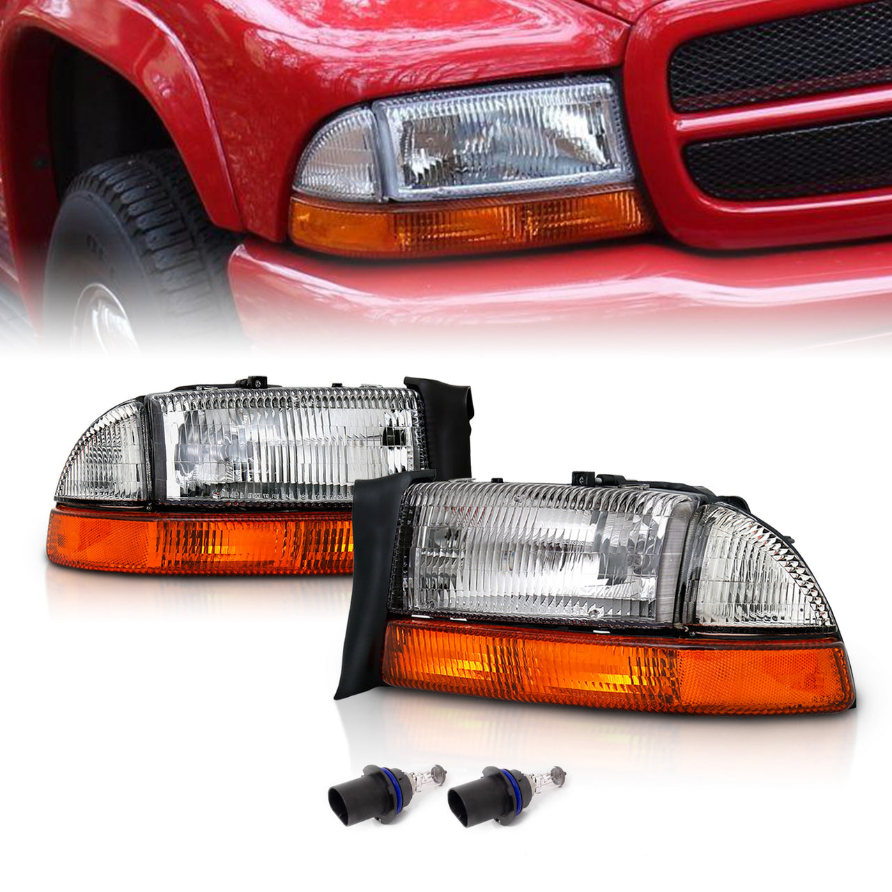 DODGE DAKOTA/DURANGO 97-04/98-03 HEADLIGHTS SET CHROME AMBER