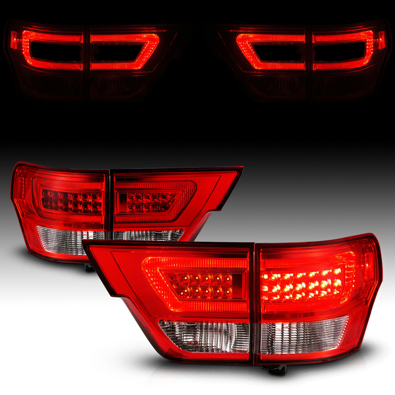JEEP GRAND CHEROKEE 11-13 LED TAIL LIGHTS 4PCS RED/CLEAR W/ C LIGHT BAR