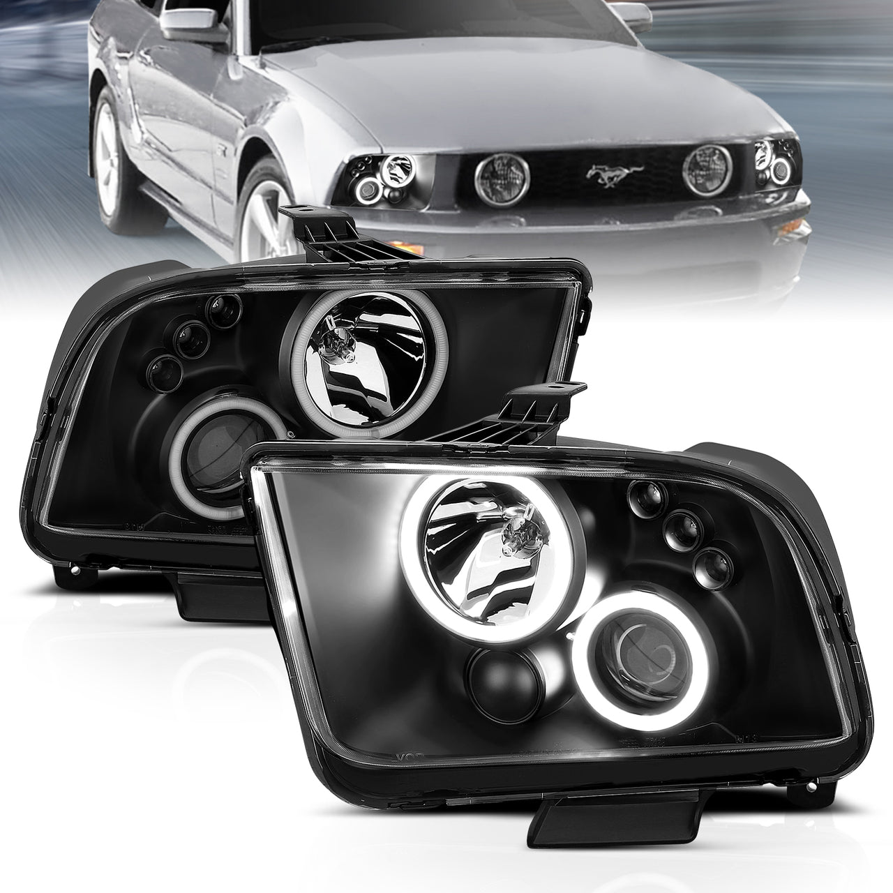 FORD MUSTANG 05-09 PROJECTOR HEADLIGHTS HALO BLACK CLEAR (RX HALO)