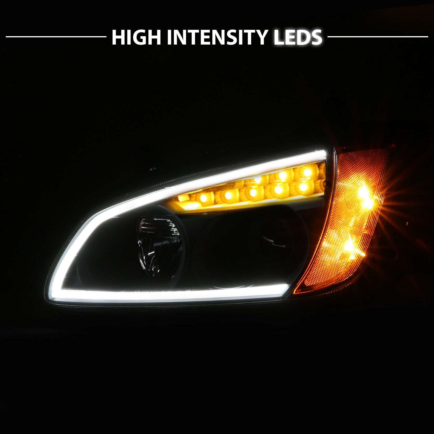 KENWORTH T-660 08-17 FULL LED PROJECTOR PLANK STYLE H.L BLACK AMBER REFLECTOR