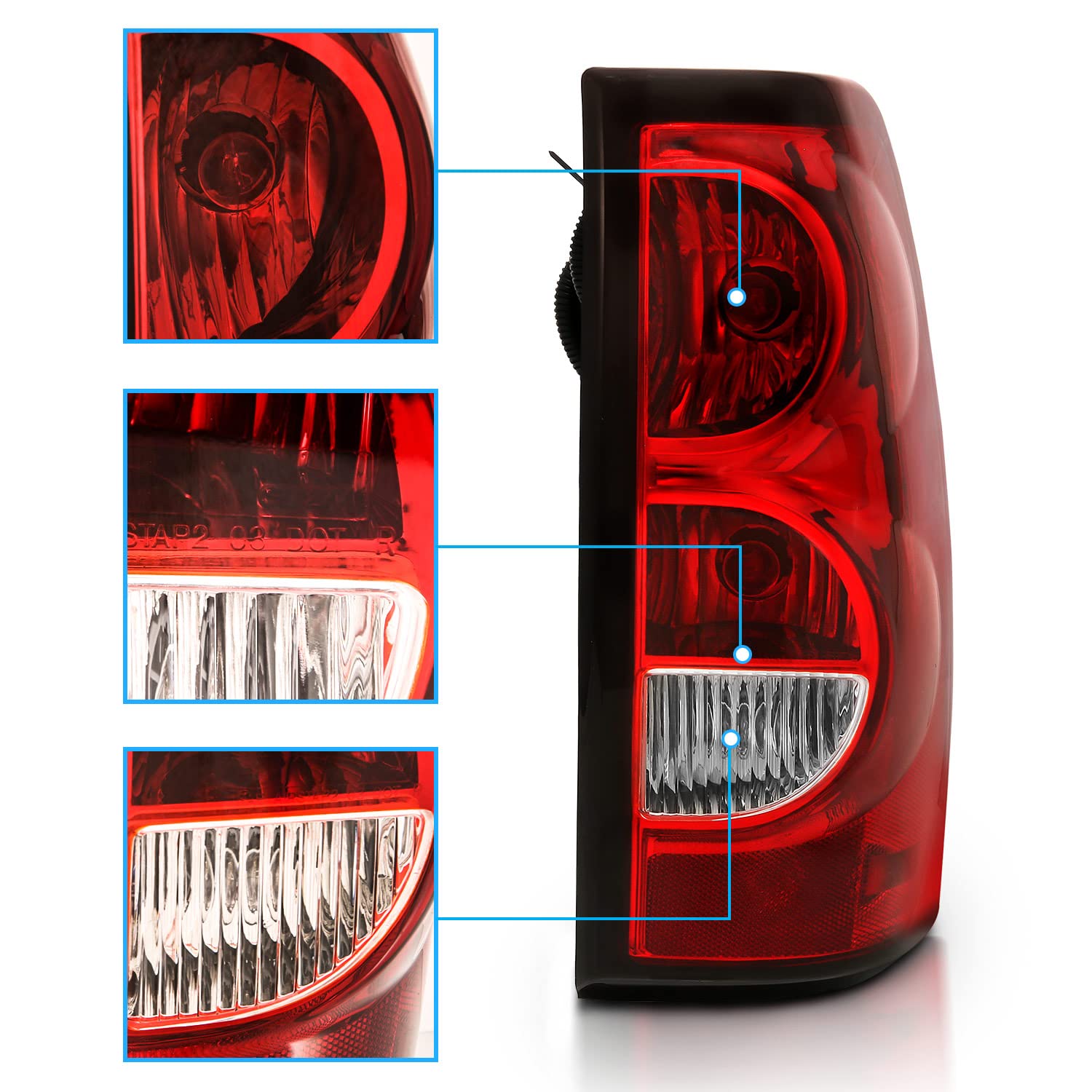 CHEVY SILVERADO 04-07 TAIL LIGHTS RED/CLEAR (BLACK RIM) (OE REPLACEMENT)