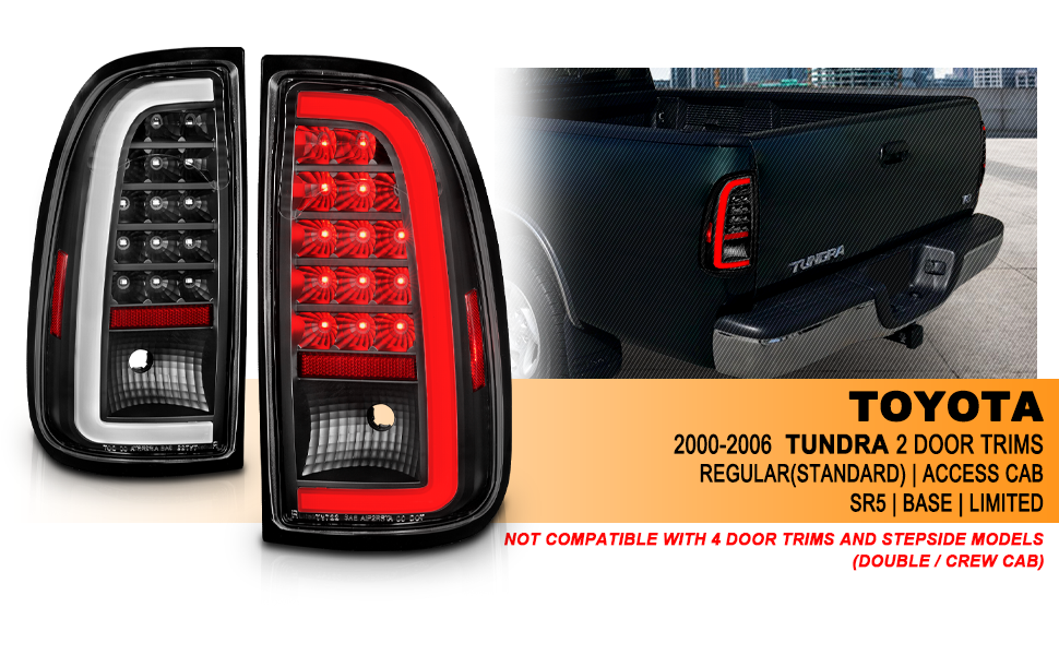 TOYOTA TUNDRA 00-06 LED TAIL LIGHTS BLACK HOUSING CLEAR LENS W/ C LIGHT BAR (STD BED REGULAR CAB, ACCESS CAB)