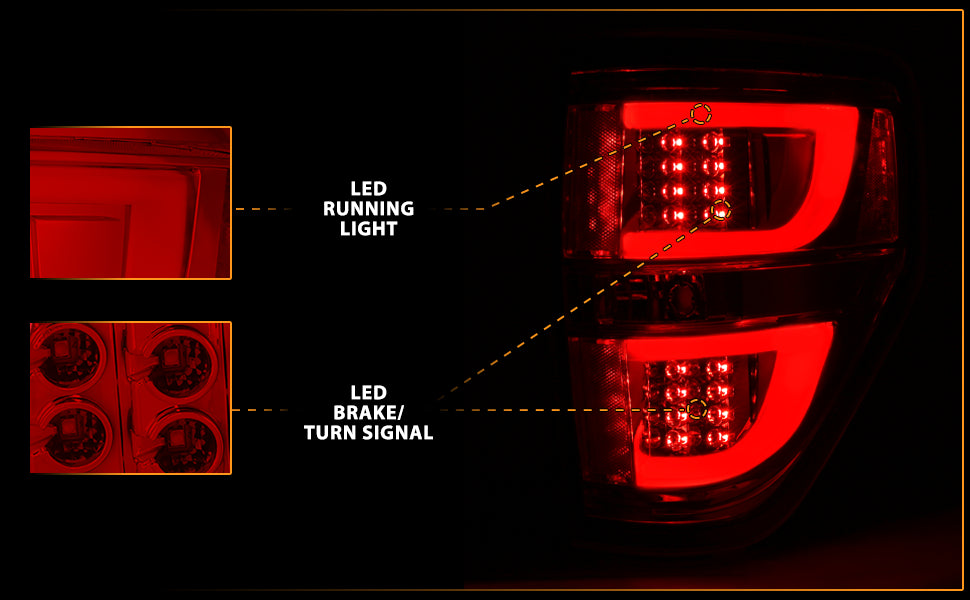 FORD F-150 09-13 LED TAIL LIGHTS G2 RED/CLEAR