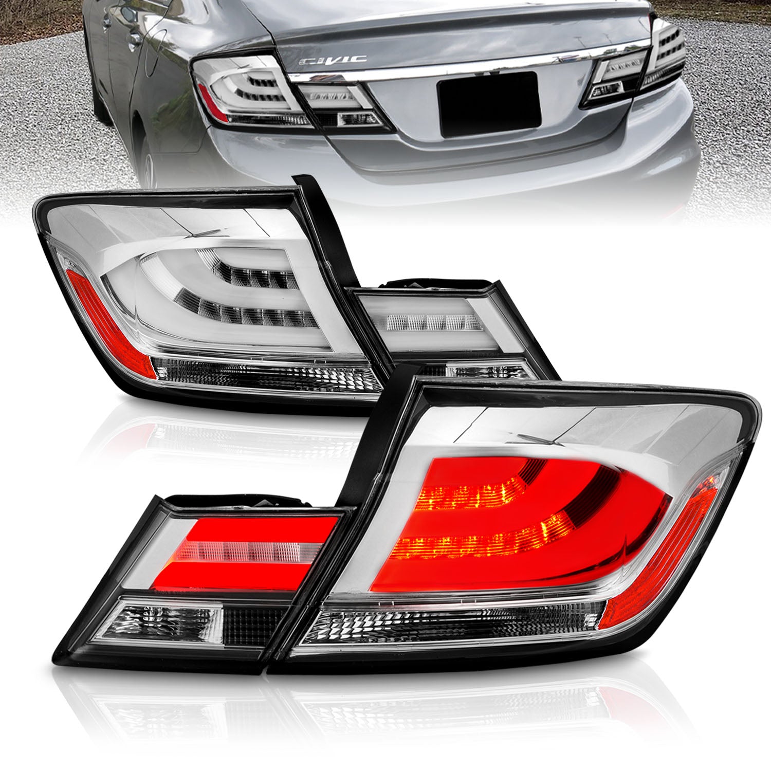 HONDA CIVIC 13-UP 4DR LED TAIL LIGHTS ALL CHROME (4 PCS)