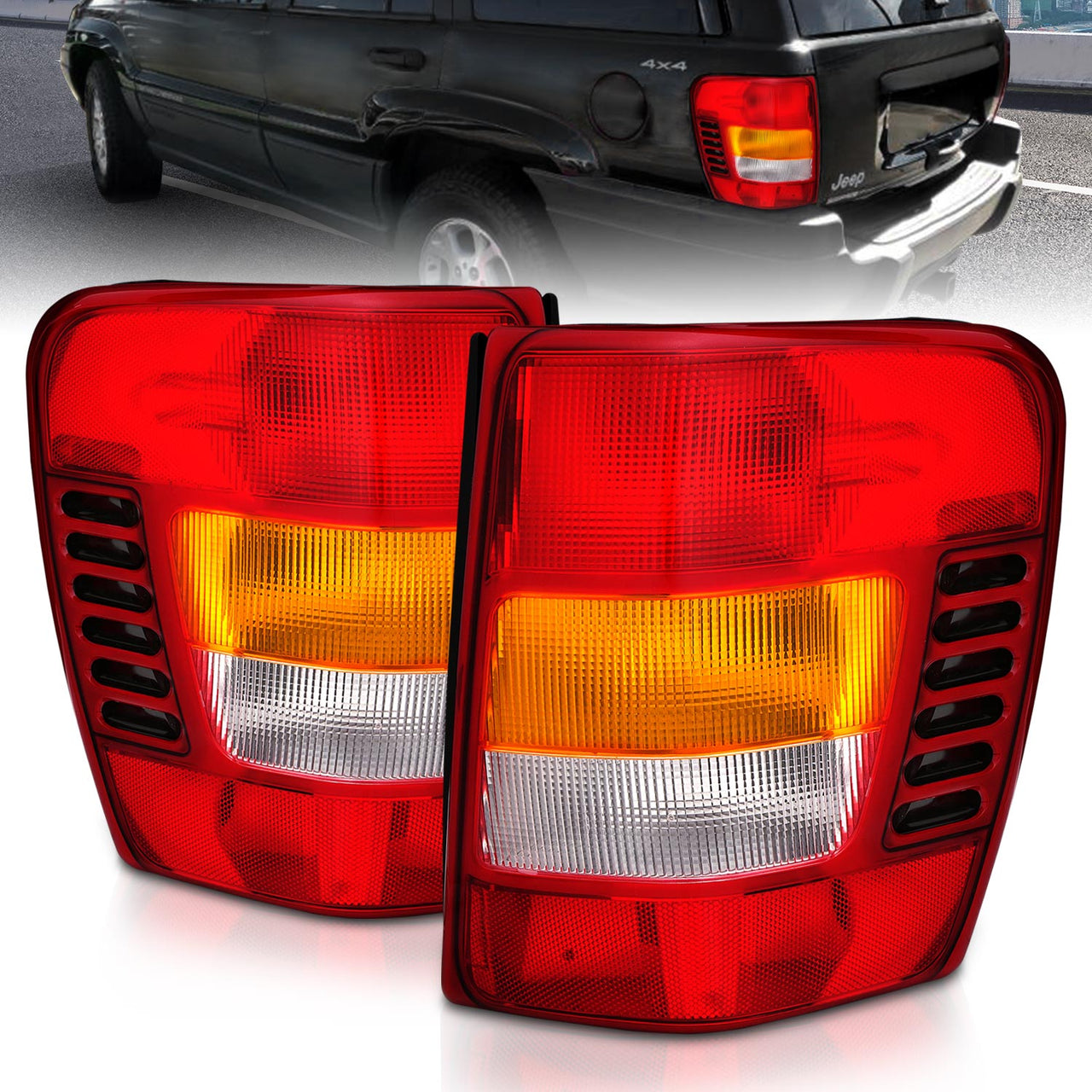JEEP GRAND CHEROKEE 99-03 TAIL LIGHTS RED/CLEAR (OE REPLACEMENT)