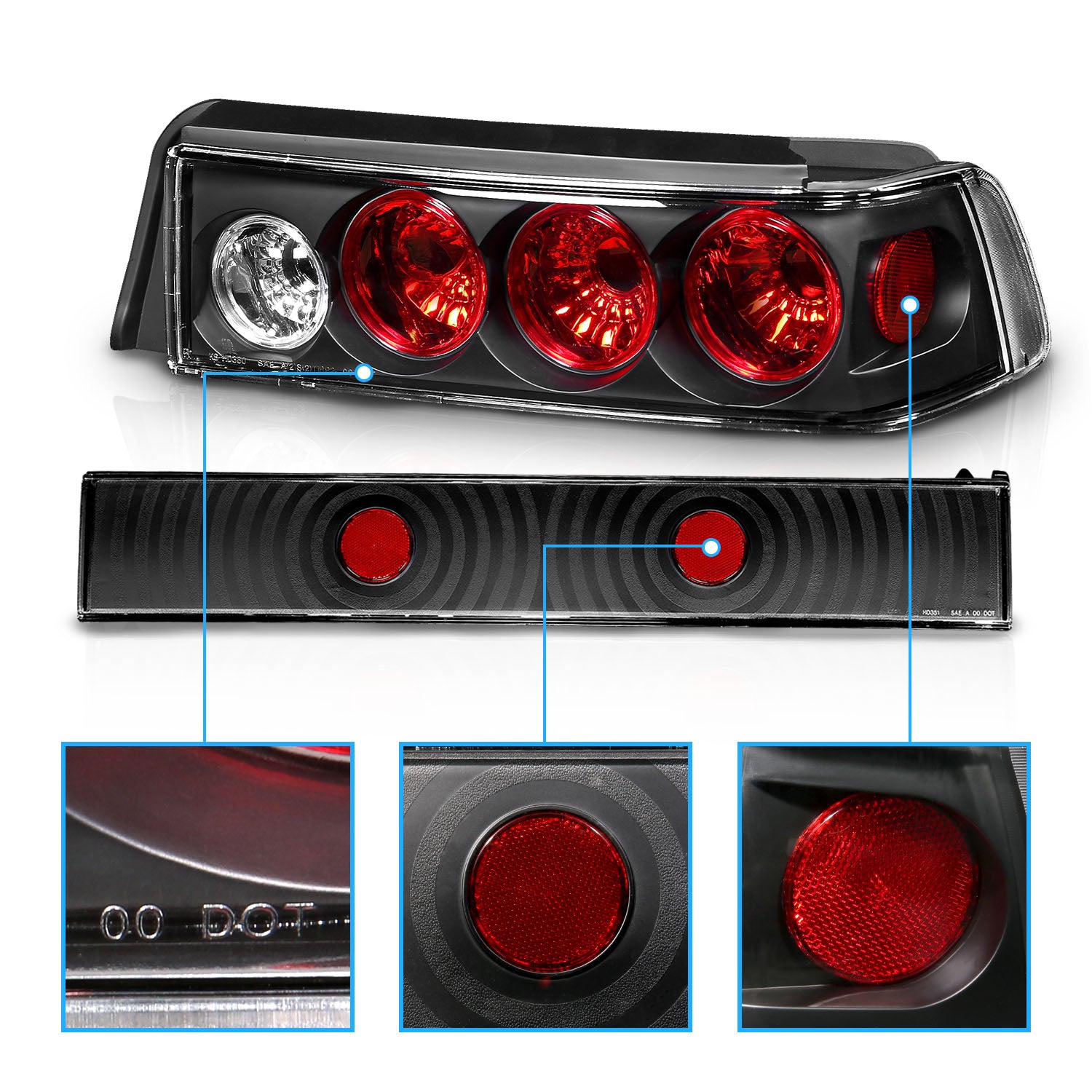 HONDA CIVIC 88-91 3DR TAIL LIGHTS BLACK (3 PCS)
