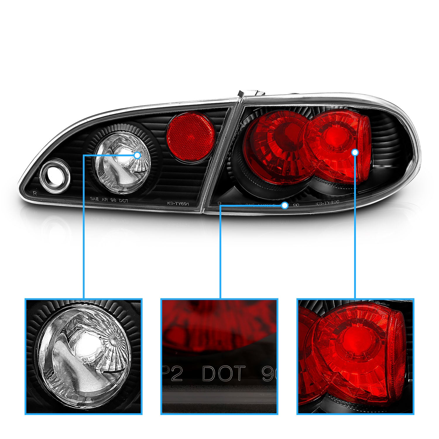 TOYOTA COROLLA 98-02 TAIL LIGHTS BLACK
