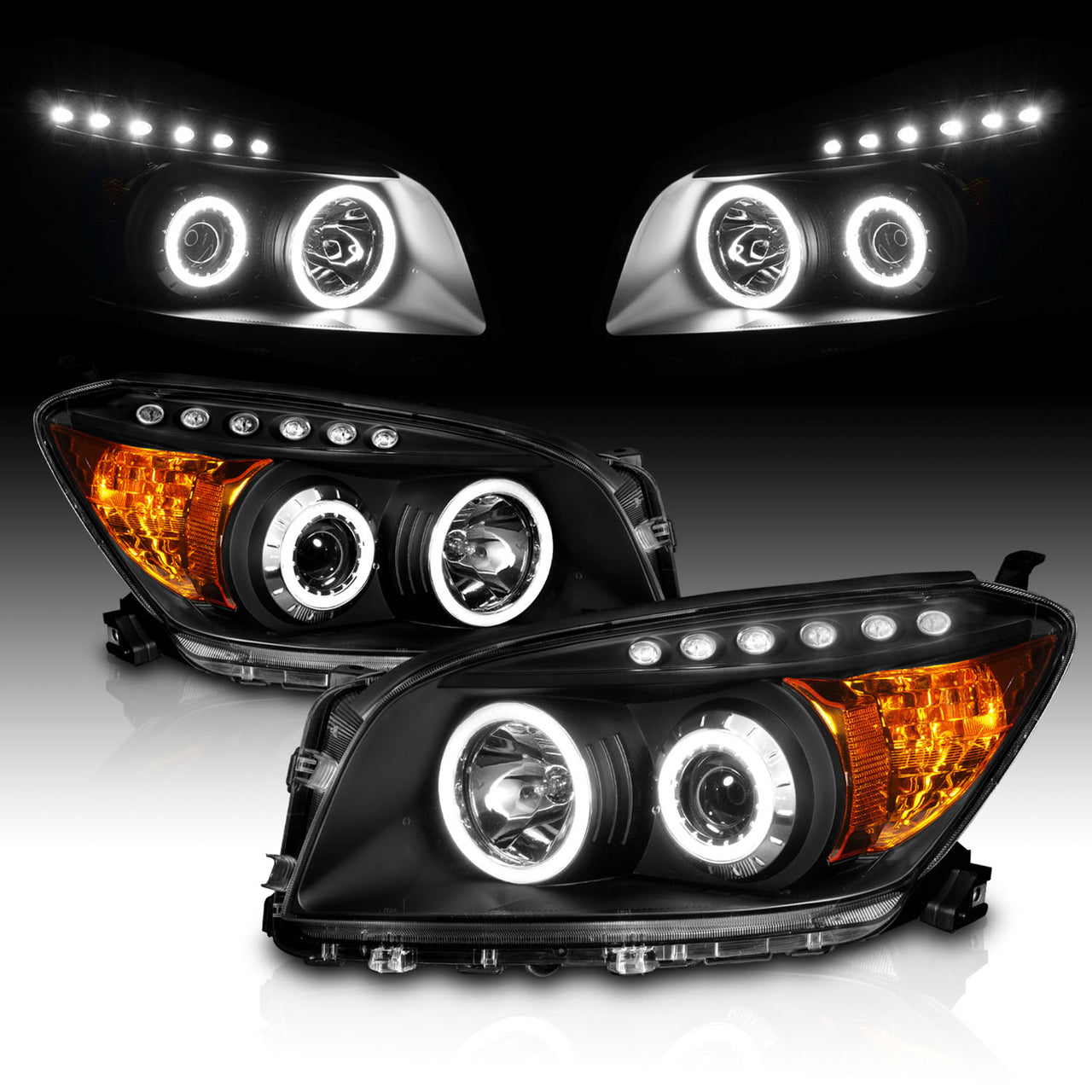 TOYOTA RAV-4 06-08 PROJECTOR HEADLIGHTS BLACK CLEAR AMBER (RX HALO)