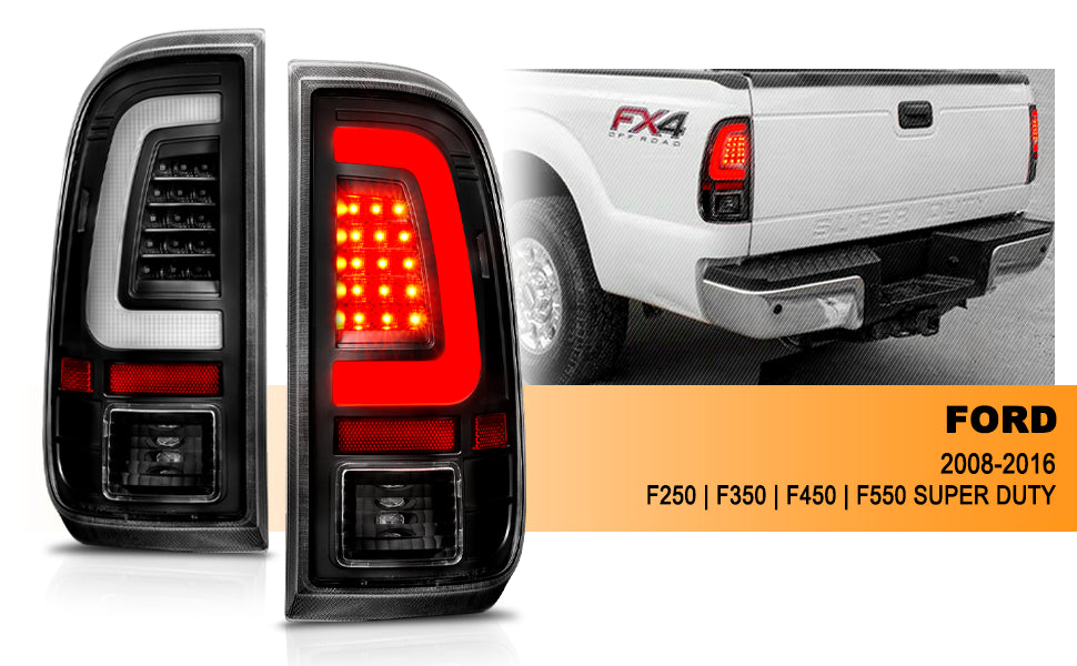 FORD F-250/SUPER DUTY 08-16 LED TAIL LIGHTS BLACK HOUSING CLEAR LENS W/ C LIGHTS BAR