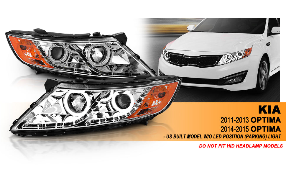 KIA OPTIMA 11-15 PROJECTOR HEADLIGHTS HALO CHROME CLEAR AMBER (RX HALO)