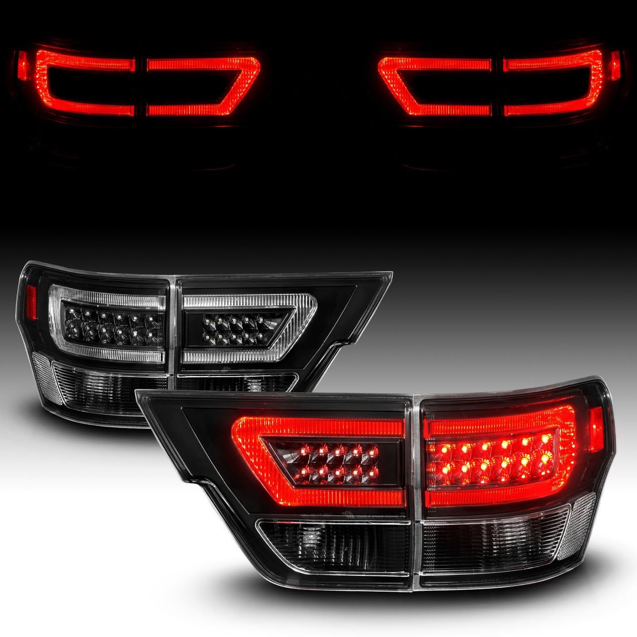 JEEP GRAND CHEROKEE 11-13 LED TAIL LIGHTS 4PCS BLACK HOUSING CLEAR LENS W/ C LIGHT BAR