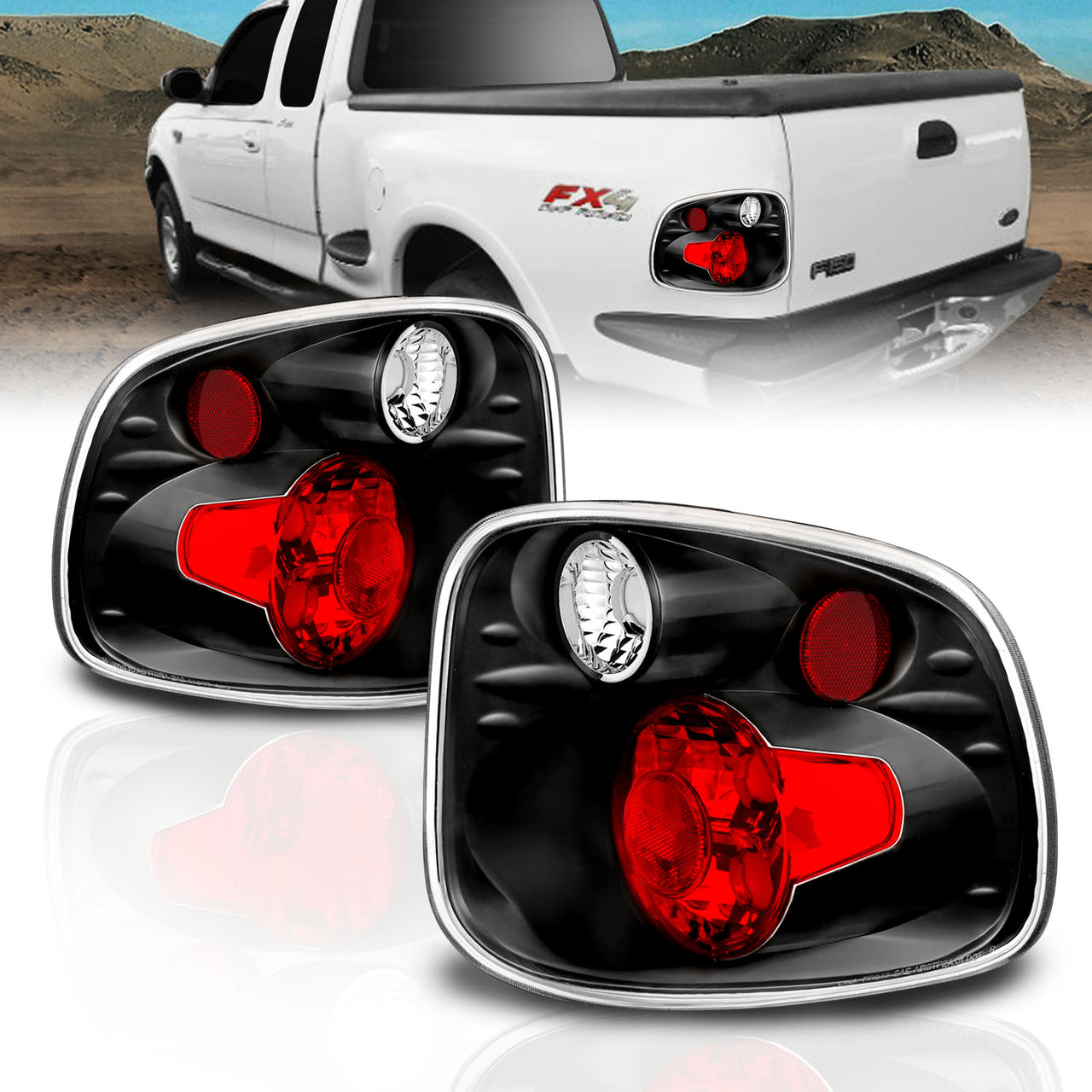 FORD F-SERIES FLARE SIDE 97-03 TAIL LIGHTS VERSION 2 BLACK