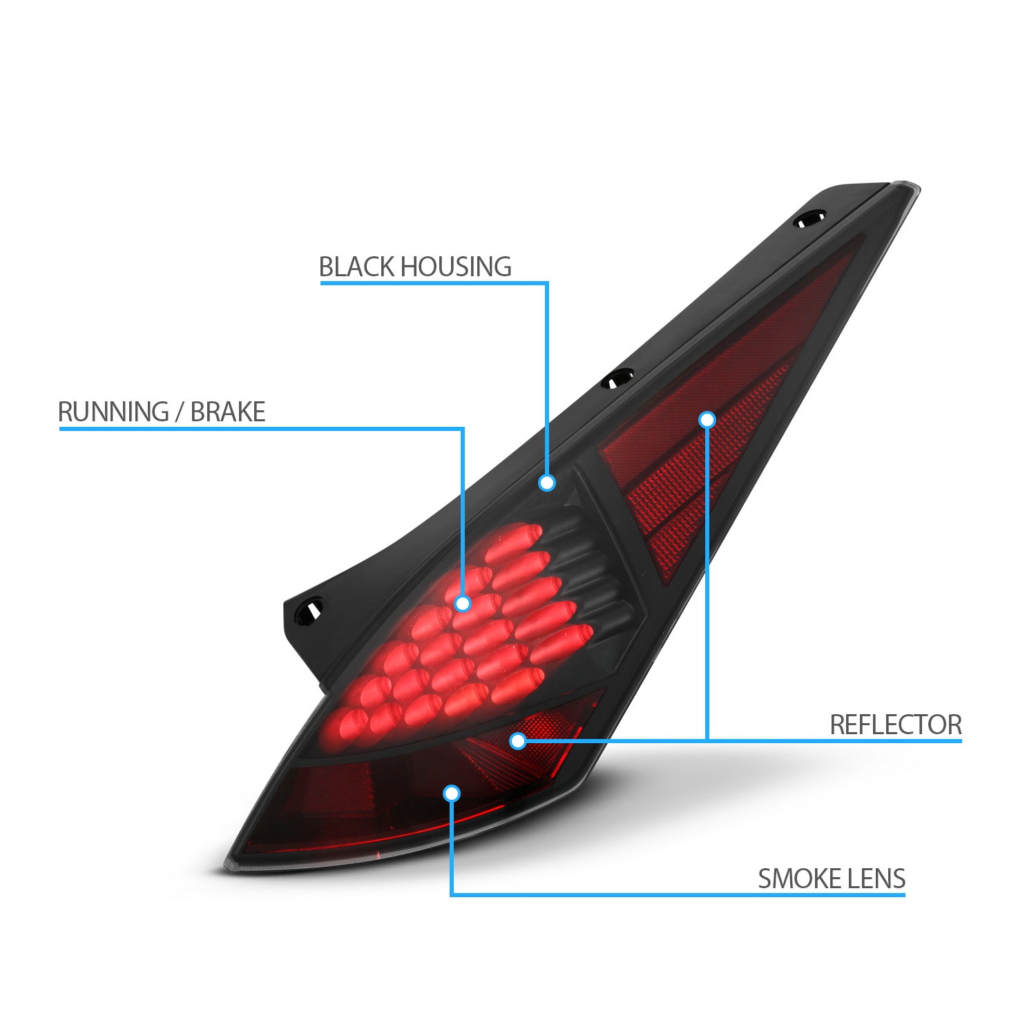 NISSAN 350Z 03-06 LED TAIL LIGHTS ALL BLACK HOUSING SMOKE LENS