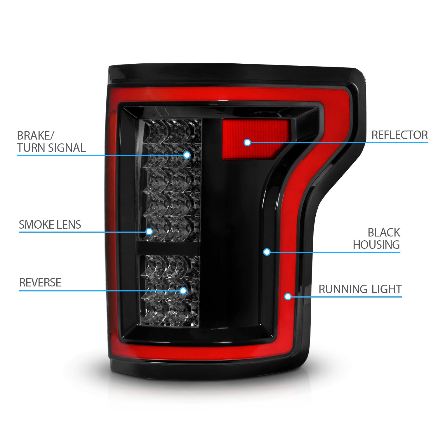 FORD F-150 15-17 LED TAIL LIGHTS BLACK/SMOKE(NON-BLIS ONLY)