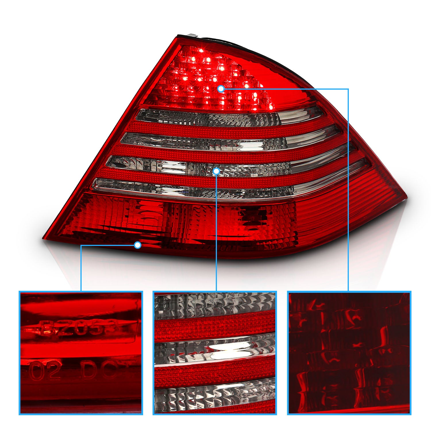 MBZ S CLASS W220 00-05 LED TAIL LIGHTS RED/SMOKE