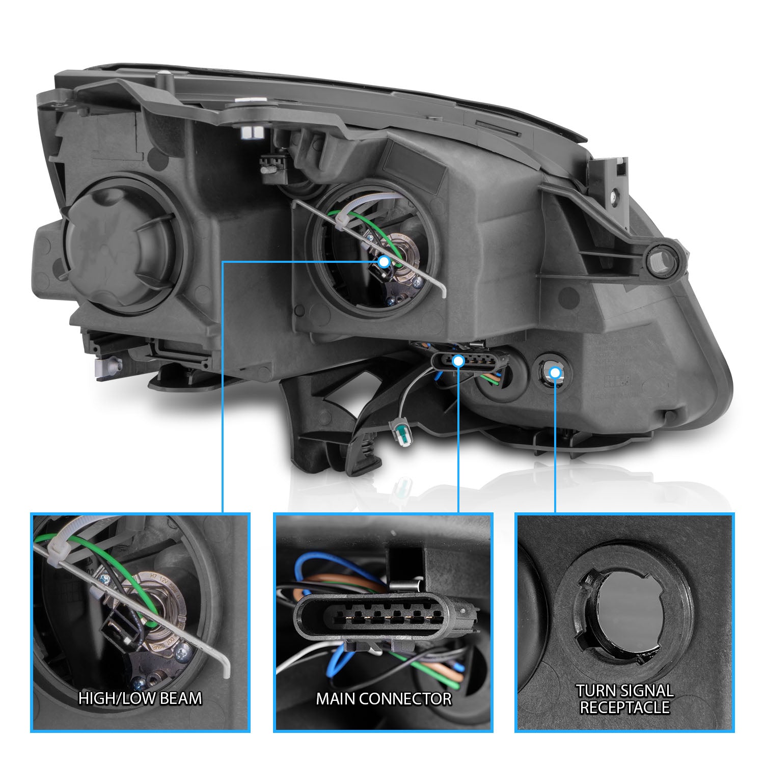 GMC ACADIA 07-12 PROJECTOR HEADLIGHTS BLACK AMBER (OE STYLE)