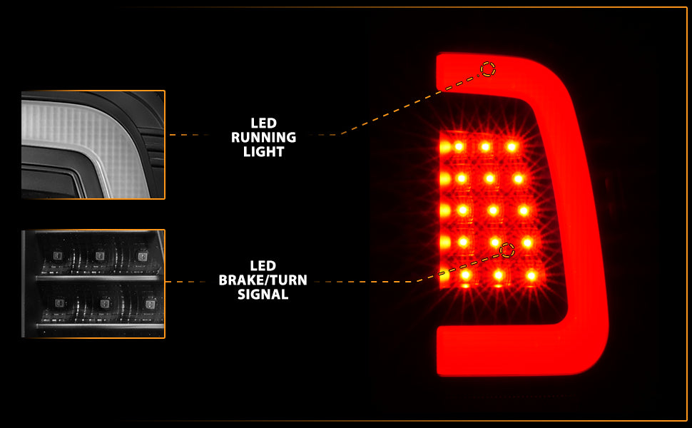 FORD F-250/SUPER DUTY 08-16 LED TAIL LIGHTS BLACK HOUSING CLEAR LENS W/ C LIGHTS BAR