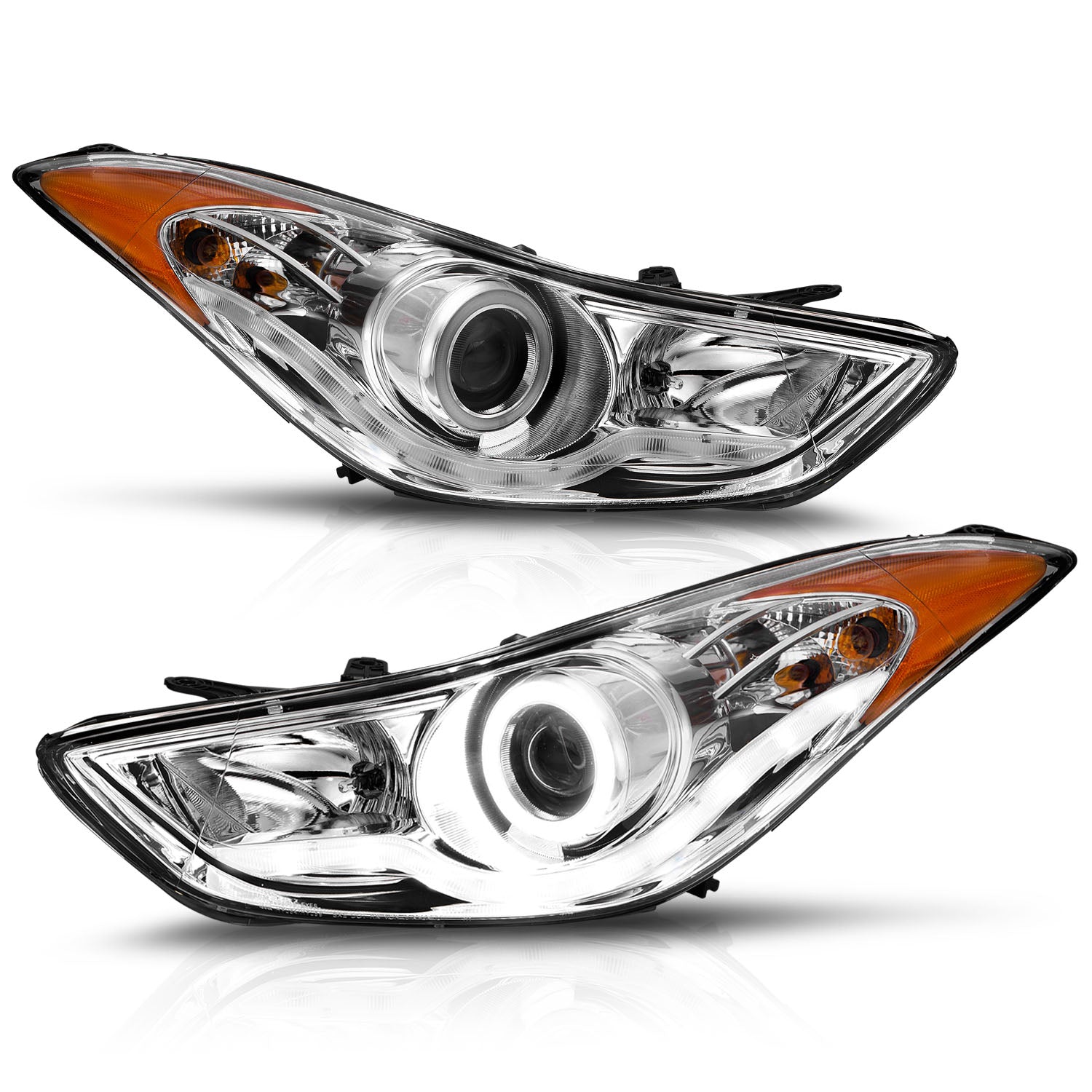 HYUNDAI ELANTRA 11-13 PROJECTOR HEADLIGHTS HALO CHROME CLEAR AMBER (RX HALO)