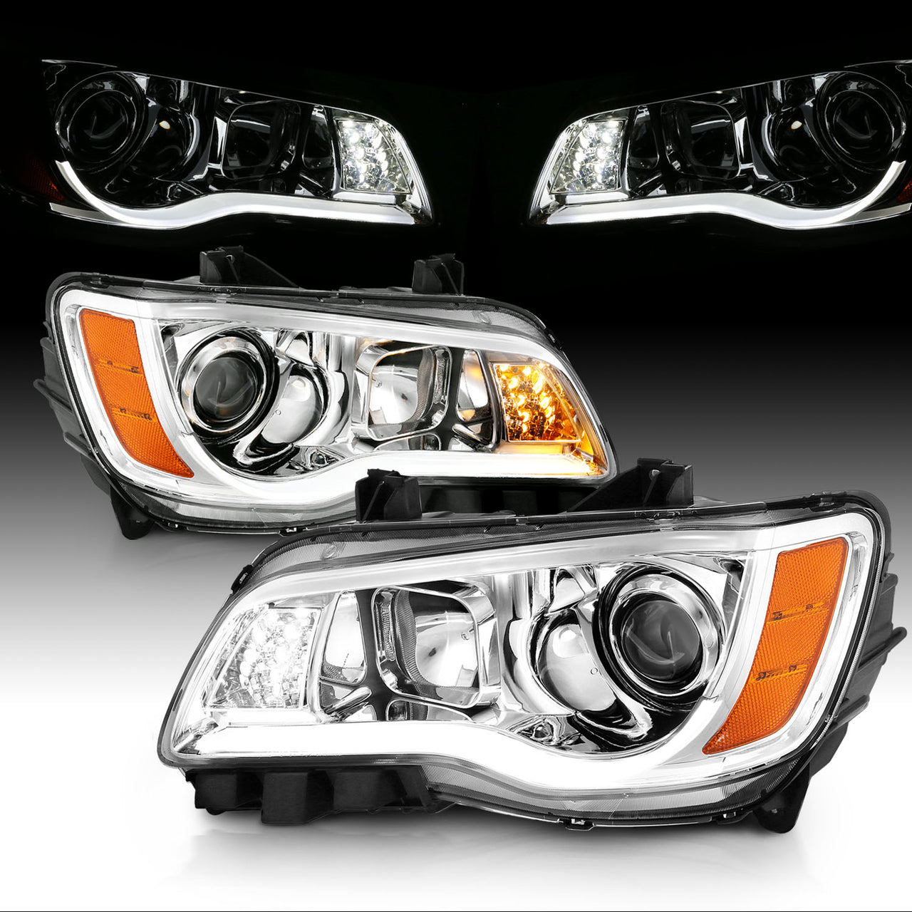 CHRYSLER 300 11-UP PROJECTOR LIGHT BAR STYLE HEADLIGHTS CHROME CLEAR G2 AMBER