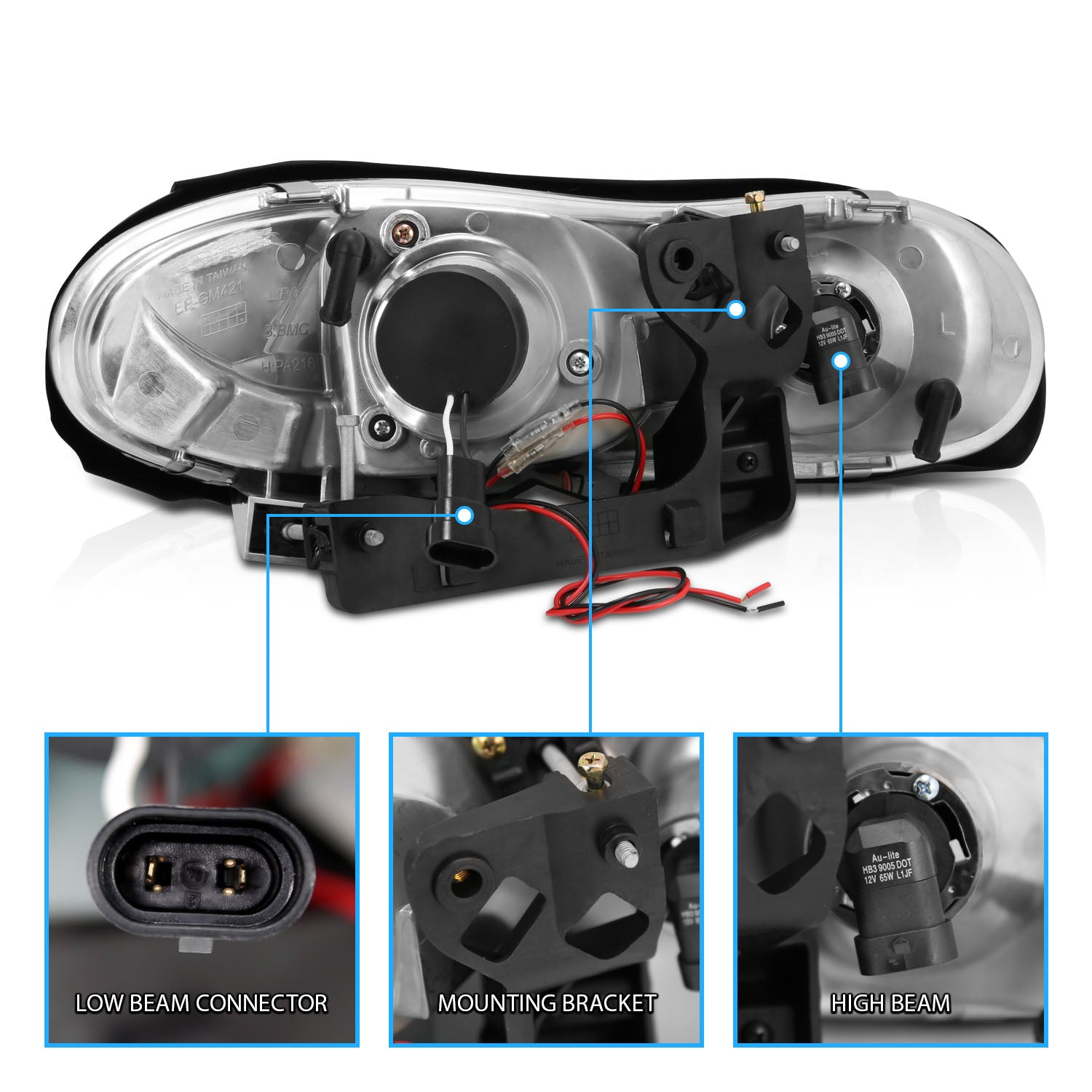 CHEVY CAMARO 98-01 PROJECTOR HEADLIGHTS HALO CHROME CLEAR (RX HALO)