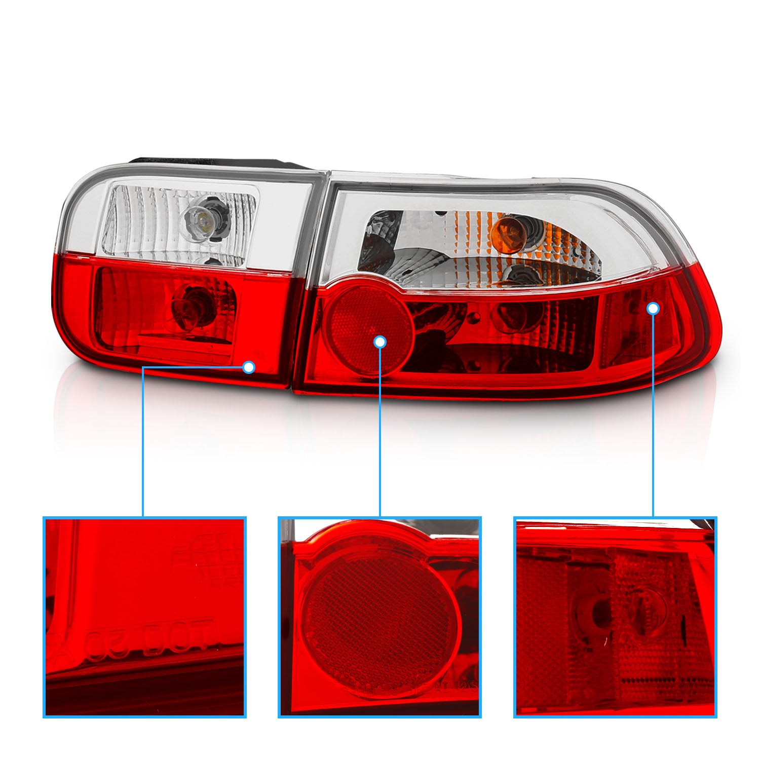 HONDA CIVIC 92-95 2/4DR CRYSTAL TAIL LIGHTS RED/CRYSTAL
