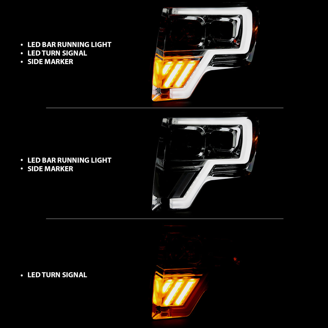 FORD F-150 09-13 PROJECTOR LIGHT BAR STYLE HEADLIGHTS G4 CHROME AMBER
