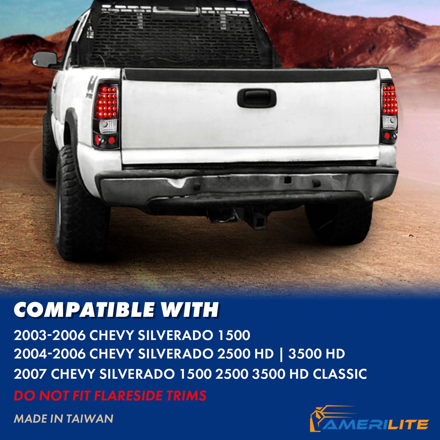 CHEVY SILVERADO 03-07 (1500/2500 SERIES 2003 & 1500/2500/3500 SRW SERIES 04-07) LED TAIL LIGHTS BLACK (4 HOLE)