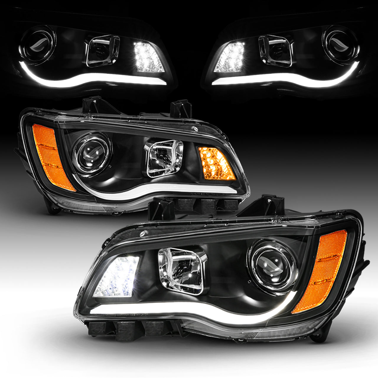 CHRYSLER 300 11-UP PROJECTOR LIGHT BAR STYLE HEADLIGHTS BLACK CLEAR G2 AMBER