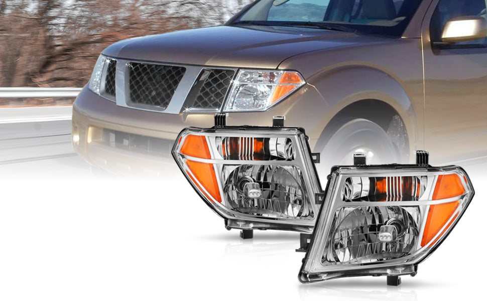 NISSAN PATHFINDER 05-08 /FRONTIER 05-07 HEADLIGHTS CHROME AMBER (OE REPLACEMENT)
