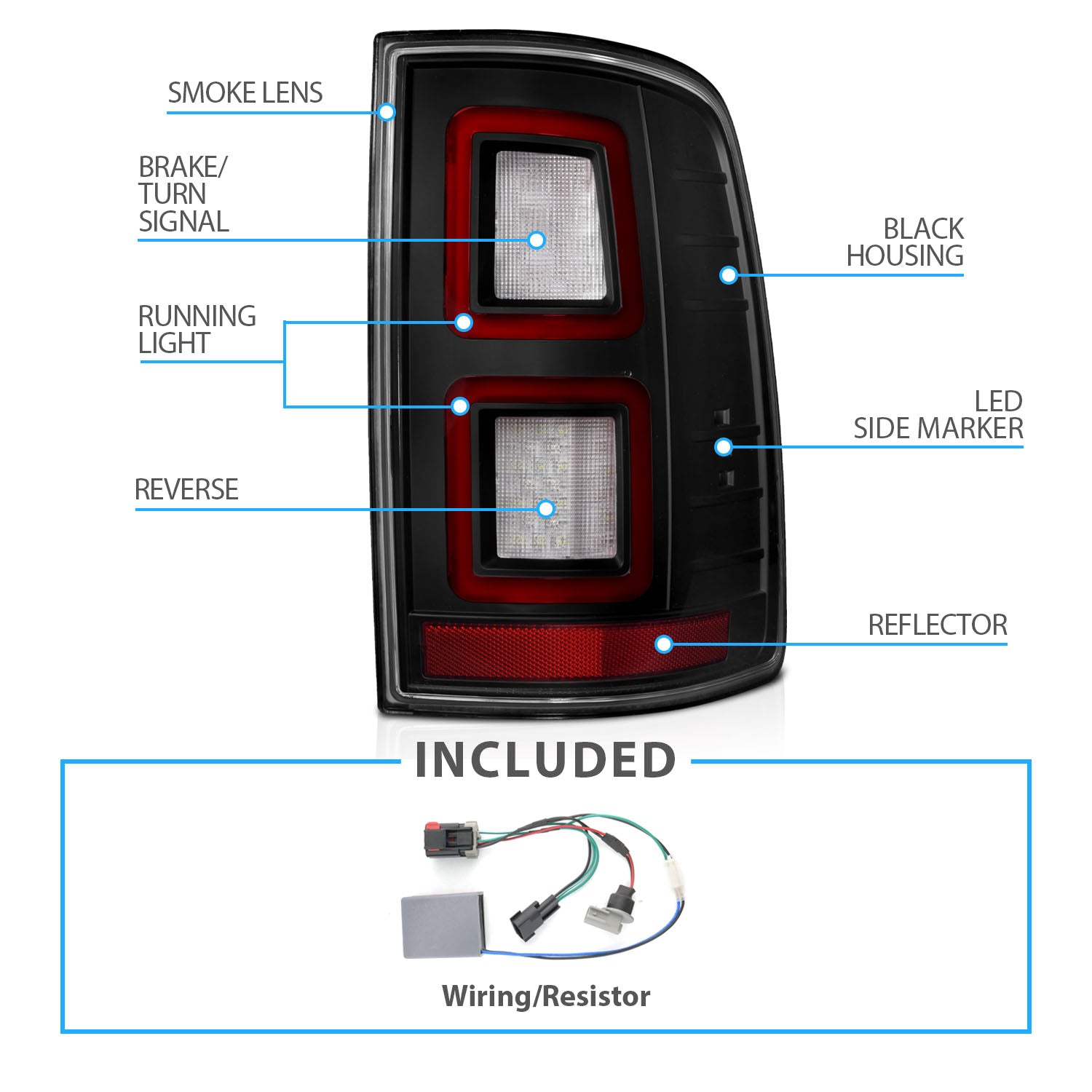 DODGE RAM 09-17 LED TAIL LIGHTS ALL SMOKE (FOR BULB VERSION ONLY)