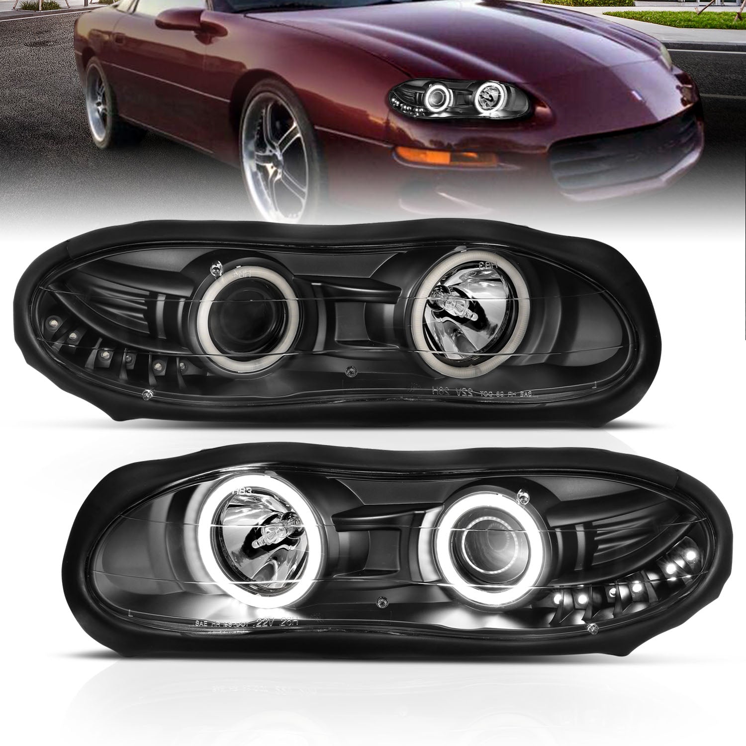 CHEVY CAMARO 98-01 PROJECTOR HEADLIGHTS HALO BLACK CLEAR (RX HALO)