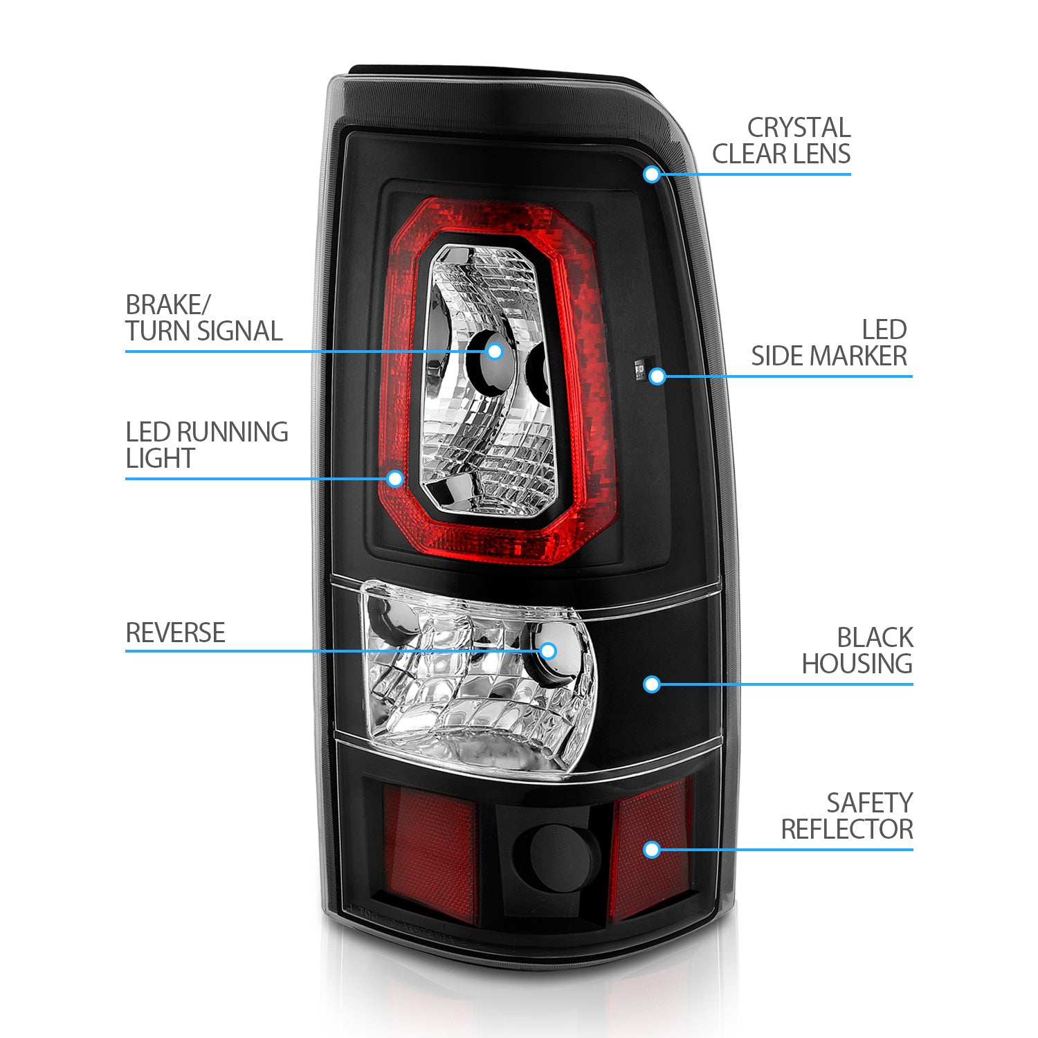 GMC SIERRA 99-07/CHEVY SILVERADO 99-03 (1500/2500 SERIES 99-02 & 3500 SERIES 2003) LED TAIL LIGHTS RED COLOR LIGHT BAR BLACK HOUSING CLEAR LENS (3 HOLE)