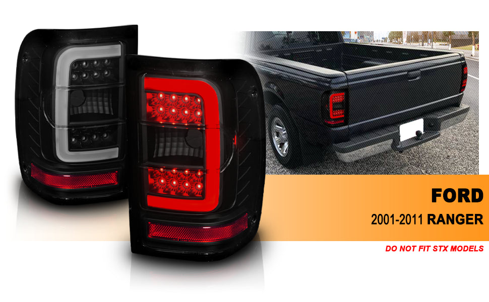 FORD RANGER 01-11 TAIL LIGHTS BLACK HOUSING SMOKE LENS W/C LIGHT BAR