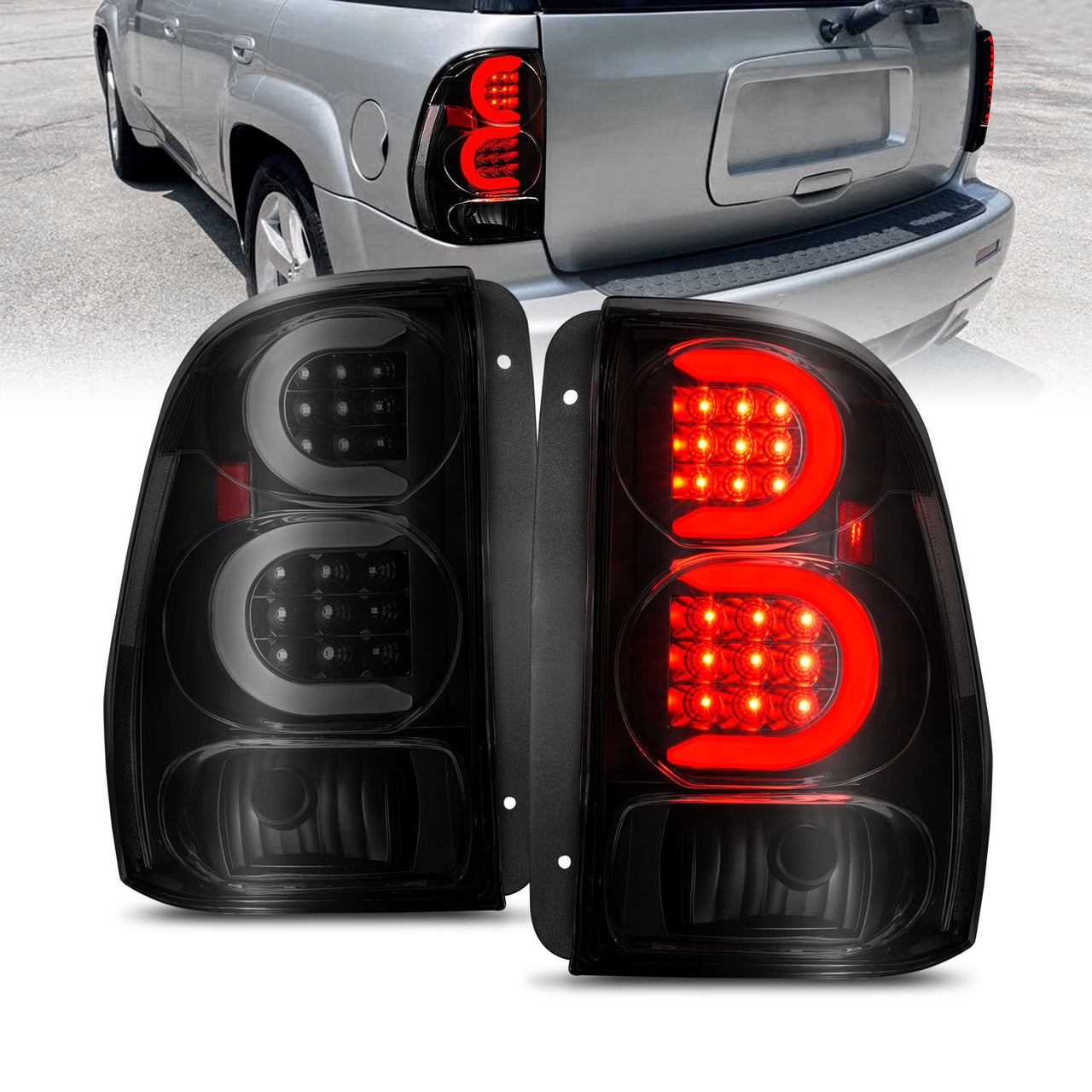 CHEVY TRAILBLAZER 02-09 LED TAIL LIGHTS BLACK HOUSING SMOKE LENS