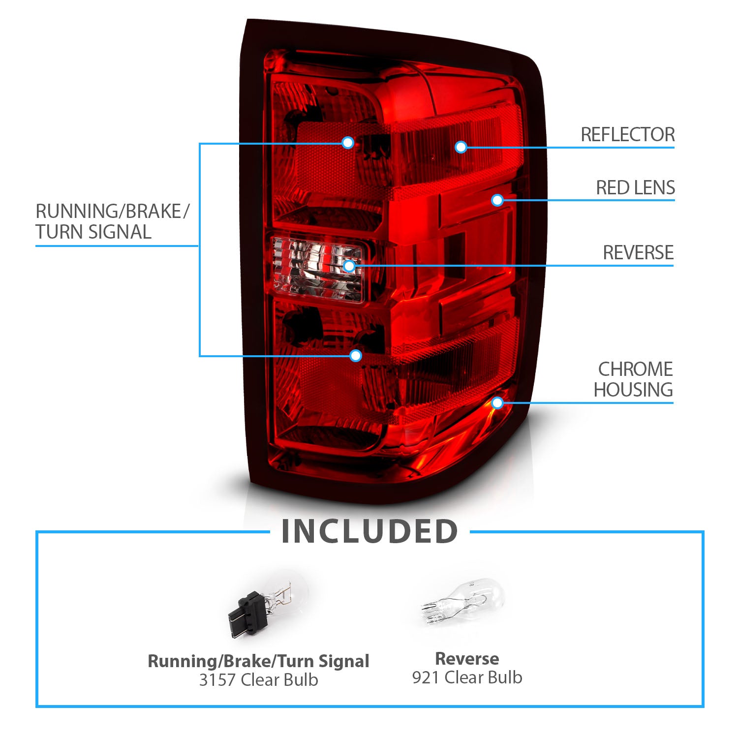 CHEVY SILVERADO 14-17 TAIL LIGHTS RED/CLEAR LENS (OE STYLE)