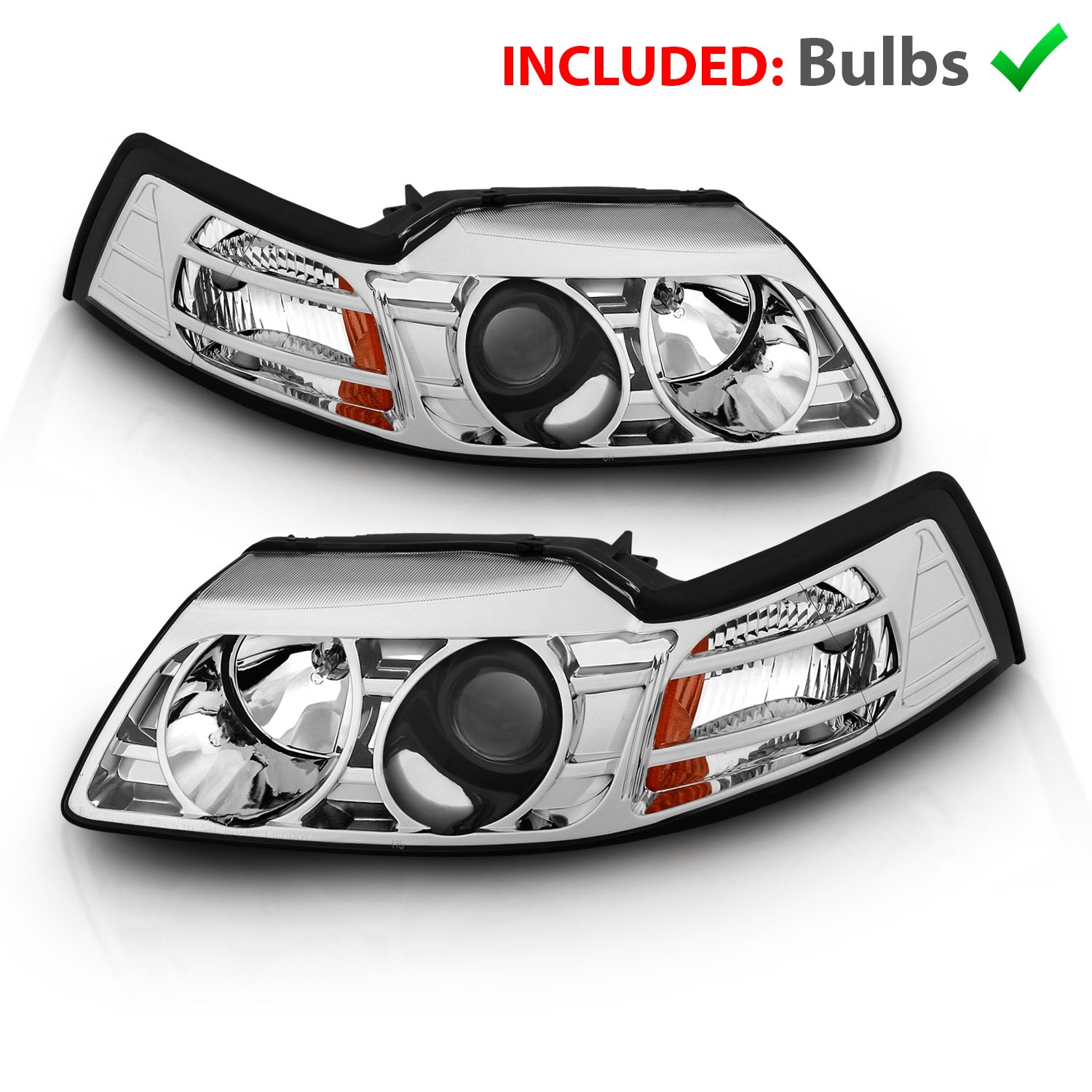 FORD MUSTANG 99-04 PROJECTOR HEADLIGHTS CHROME CLEAR AMBER