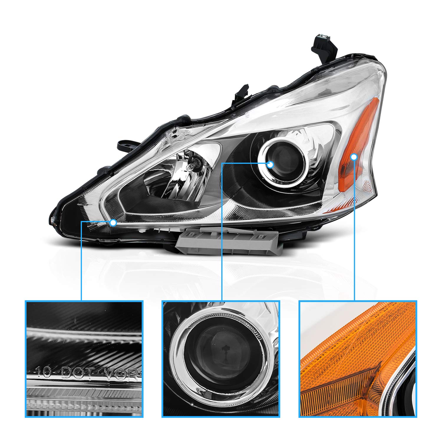 NISSAN ALTIMA 13-15 HEADLIGHTS 4D CRYSTAL CHROME AMBER
