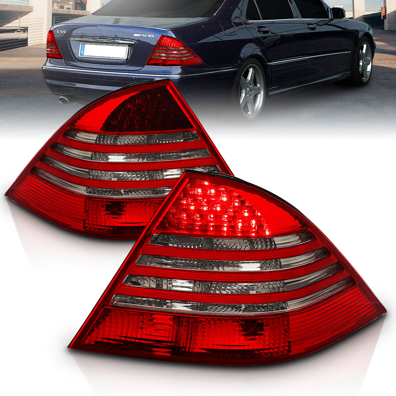 MBZ S CLASS W220 00-05 LED TAIL LIGHTS RED/SMOKE