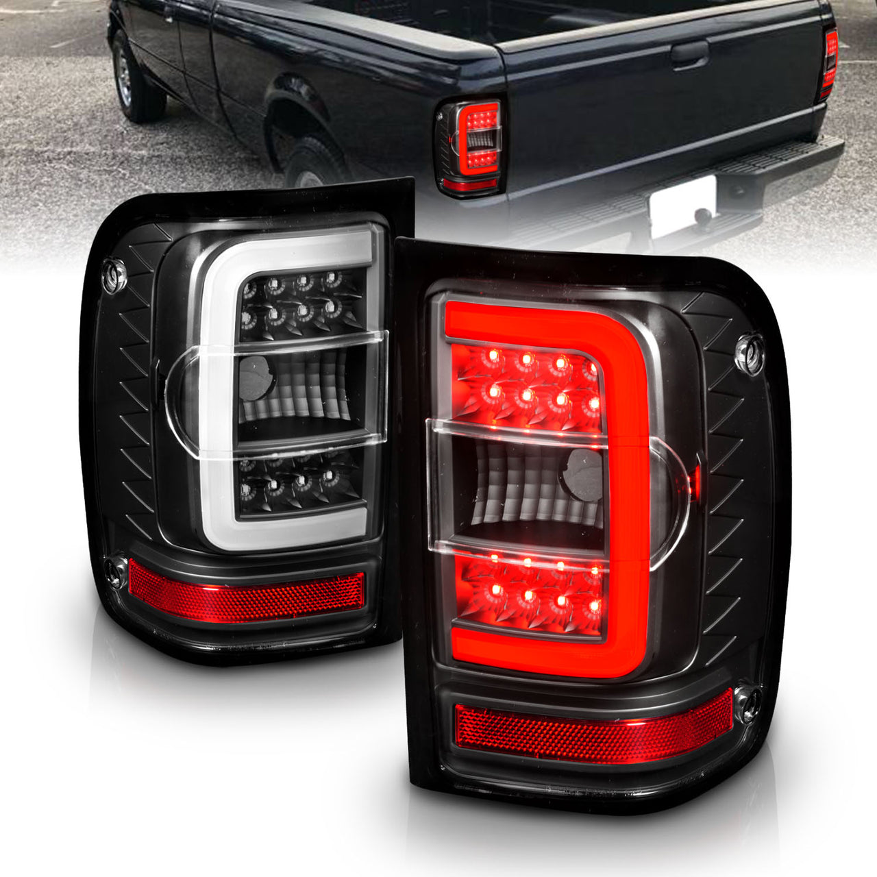 FORD RANGER 01-11 TAIL LIGHTS BLACK HOUSING CLEAR LENS W/C LIGHT BAR
