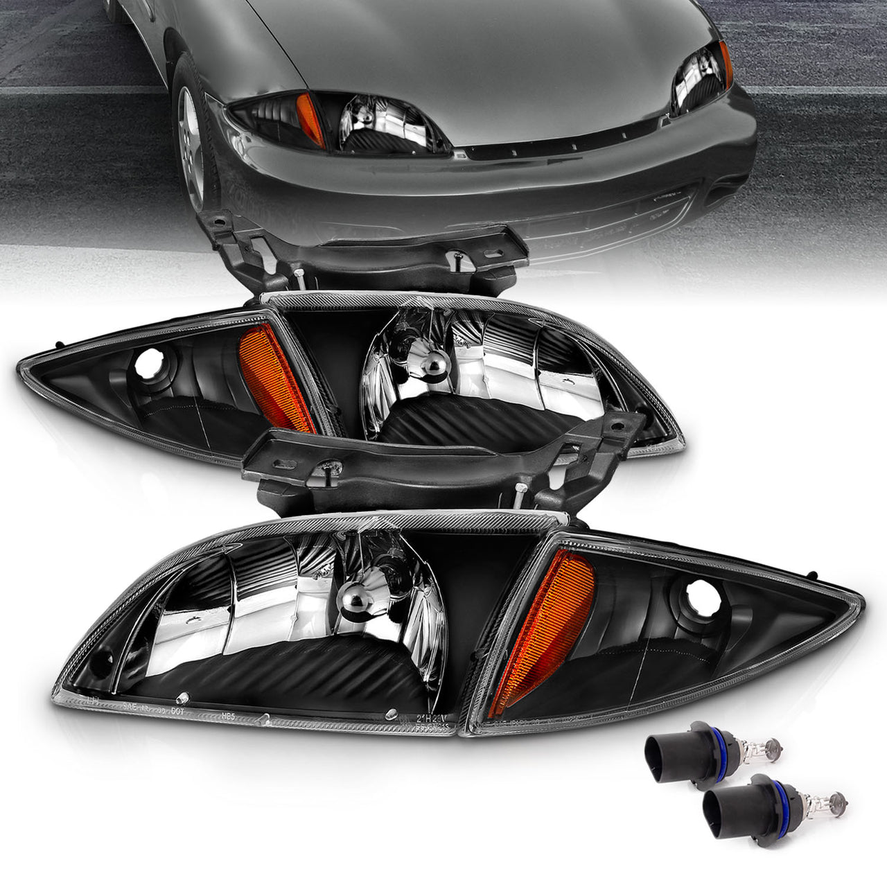 CHEVY CAVALIER 00-02 CRYSTAL HEADLIGHTS BLACK AMBER
