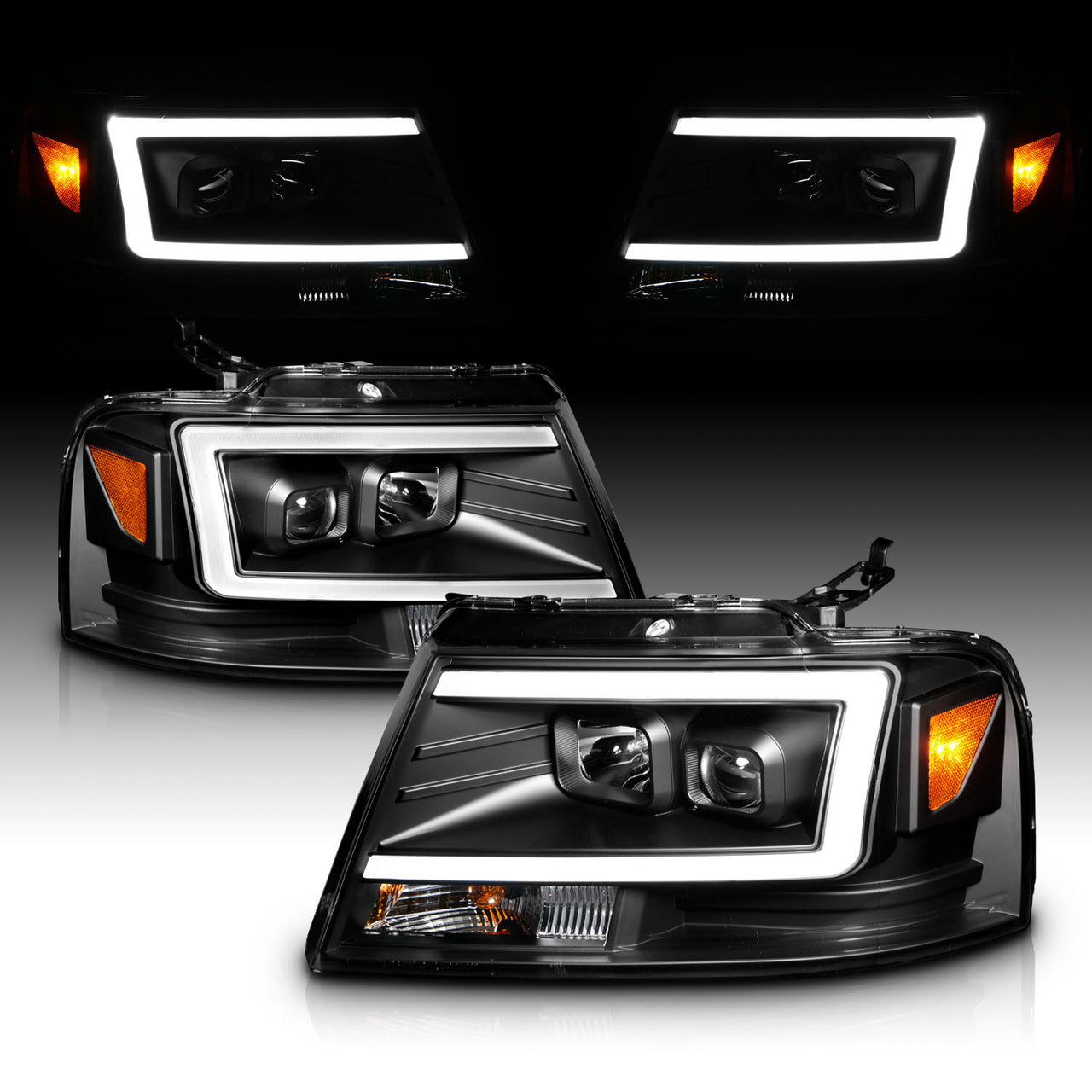 FORD F150 04-08/ LINCOLN MARK LT 06-07 PROJECTOR HEADLIGHTS BLACK AMBER(C LIGHTS BAR)