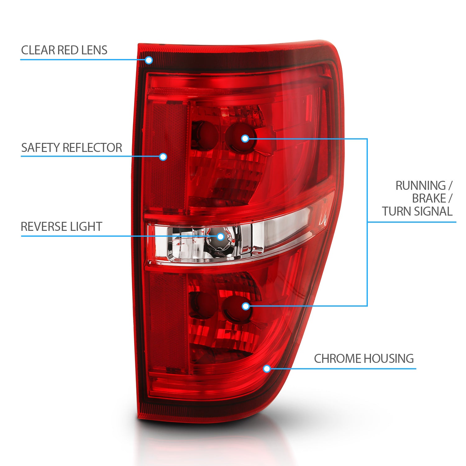 FORD F-150 09-14 TAIL LIGHTS RED/CLEAR (W/O BULB)