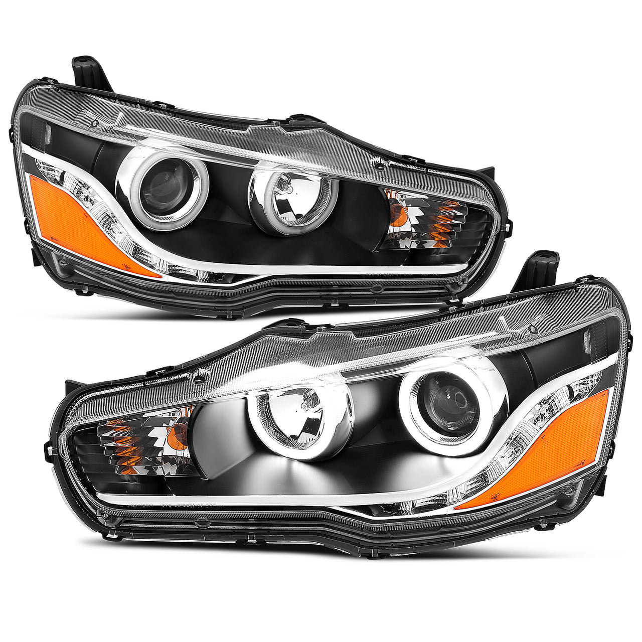 MITSUBISHI LANCER 08-15 PROJECTOR HEADLIGHTS HALO BLACK CLEAR AMBER (RX HALO)