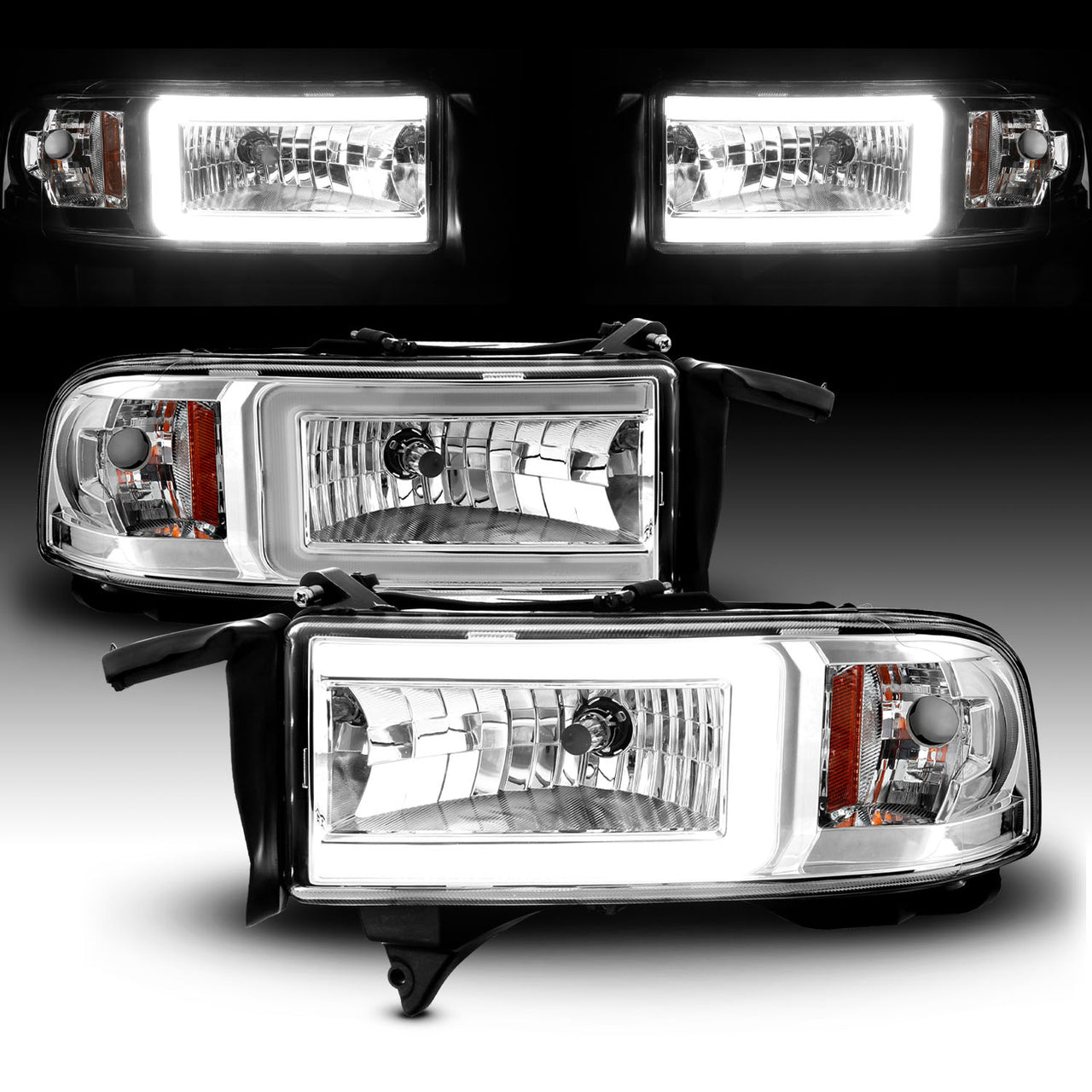 DODGE RAM 94-02 HEADLIGHTS CHROME AMBER (W/ C LIGHT BAR)