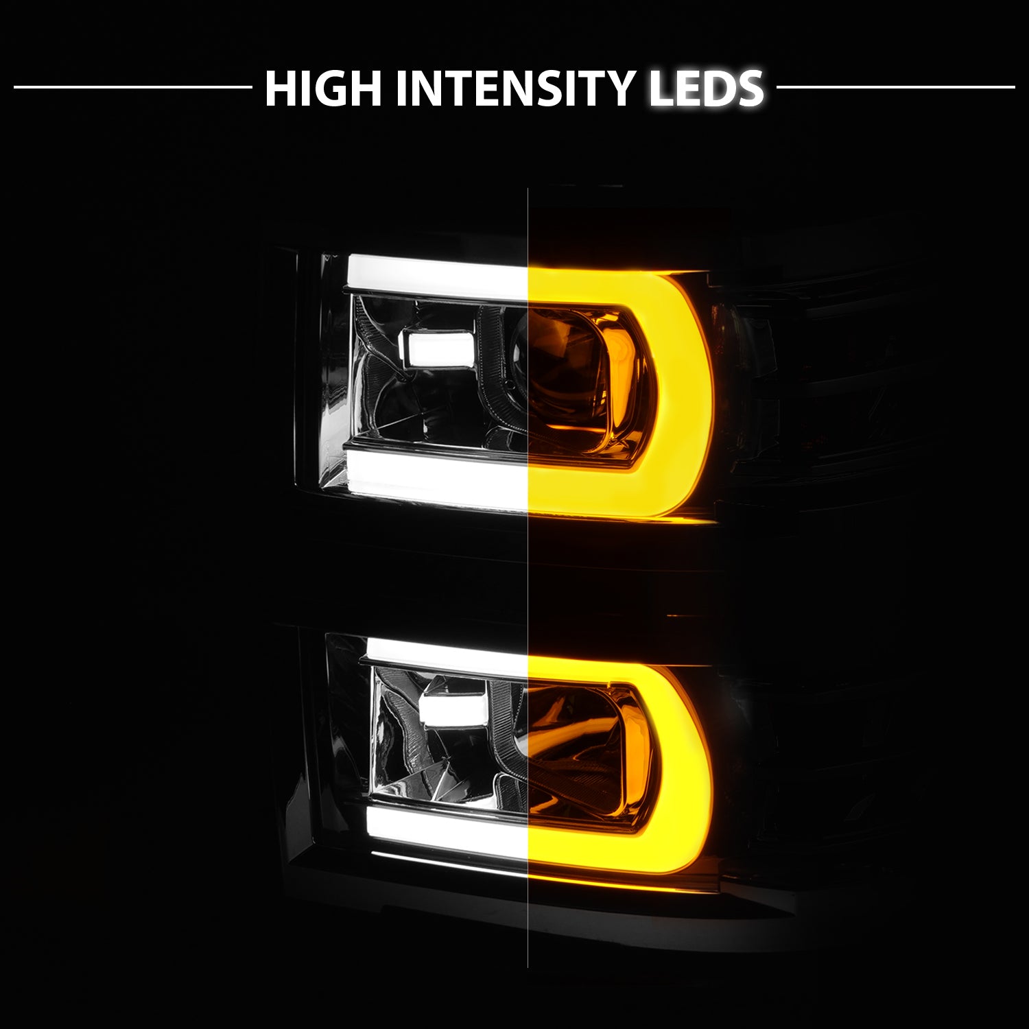 CHEVY SILVERADO 14-15 PROJECTOR SWITCHBACK HEADLIGHTS CHROME AMBER