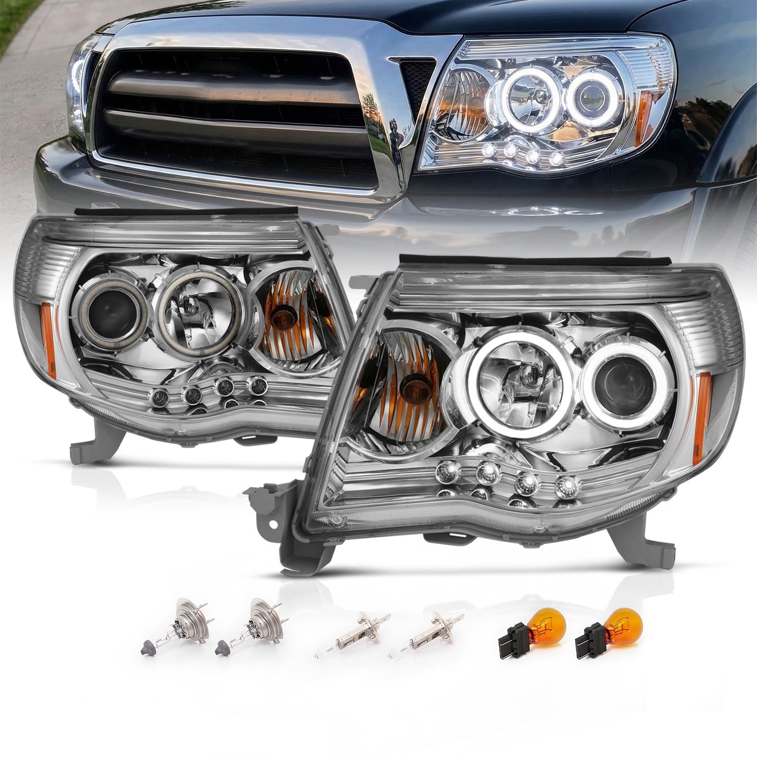 TOYOTA TACOMA 05-11 PROJECTOR HEADLIGHTS  W/O CCFL BAR  CHROME AMBER (RX HALO)