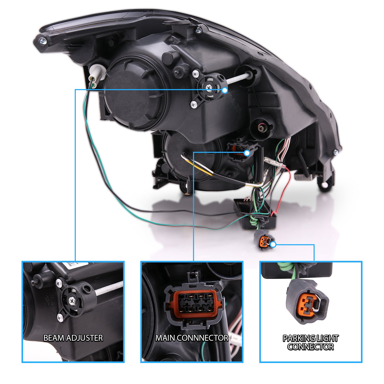 INFINITI G35 03-07 2DR HEADLIGHTS BLACK PROJECTOR CLEAR HALO (OEM HID COMPATIBLE) (RX HALO)