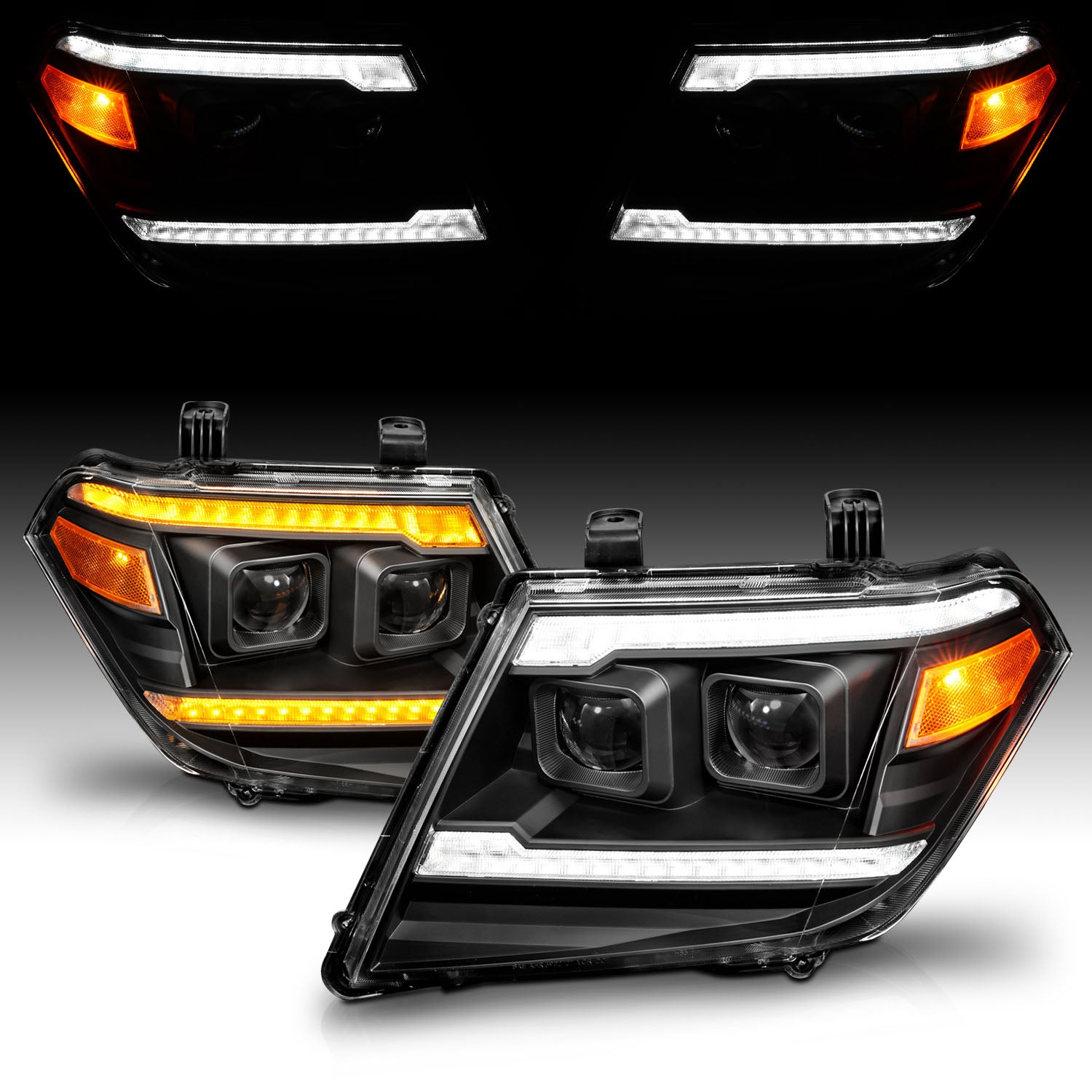 NISSAN FRONTIER 09-20 PROJECTOR LIGHT嚙瘡EADLIGHTS BLACK SEQUENTIAL LIGHT BAR (W/ DRL)